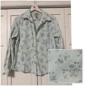 L.L. Bean Women’s Medium Light Blue Floral Corduroy Button Down Shirt Prairie
